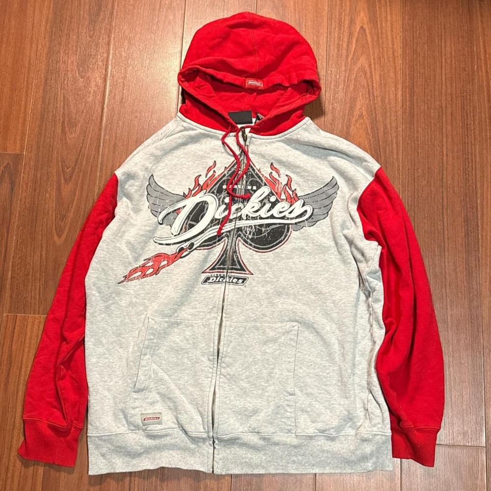 Y2K‎ Dickies Grey and Red Full Zip Spade Hoodie Size Men's XL